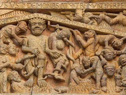 Representación del Infierno en Santa Fe de Conques (Aveyron, Francia).