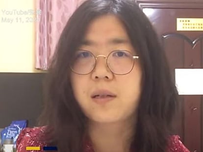 La periodista Zhang Zhan en una imagen de YouTube.