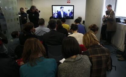 Sala de prensa del Juzgado durante la declaración de Fuentes.