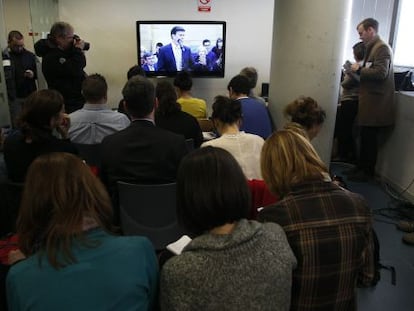 Sala de prensa del Juzgado durante la declaración de Fuentes.