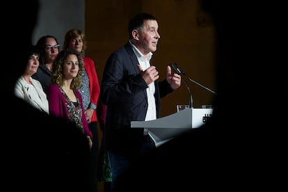 El coordinador general de EH Bildu, Arnaldo Otegi, durante un acto de la coalición celebrado el jueves en Pamplona.