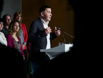 El coordinador general de EH Bildu, Arnaldo Otegi, durante un acto de la coalición celebrado el jueves en Pamplona.