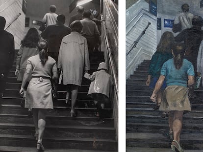 Fotografía titulada 'Escaleras del Metro', de 1971, que Amalia Avia tomó para un cuadro homónimo.