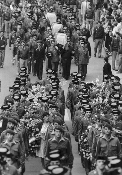 Funeral de José Luis Veiga, Agustín Pascual y Victoriano Collado, asesinados en septiembre de 1984.