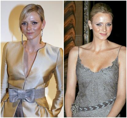 Charlene, en Semana de la Moda de París, en enero de 2009, y, a la derecha, en los premios Princesa Gracia celebrados en Nueva York en octubre de ese año. 