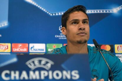 Varane, en la rueda de prensa de este martes.