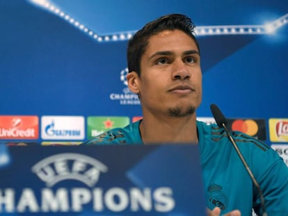 Varane, en la rueda de prensa de este martes. 