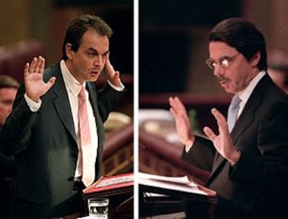 Aznar y Zapatero, durante sus intervenciones en el Congreso. <br>- <a href="http://www.elpais.es/fotografia/especiales/debate/1.html"><b>Galería fotográfica</b></a>