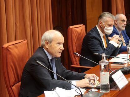 El 'expresident' José Montilla, este lunes en la comisión del Parlament.