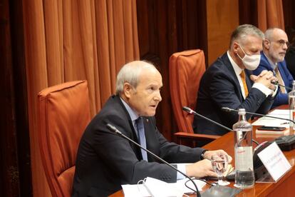 El 'expresident' José Montilla, este lunes en la comisión del Parlament.