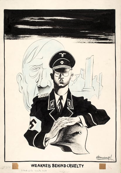 «Debilidad detrás de la crueldad», la versión original y la publicada en Message. Belgian Review, 35,
Londres, septiembre de 1944. Se pueden observar varias modificaciones respecto al original donde el jefe
de las SS, H. Himmler, es la cara visible de la barbarie hitleriana con las manos manchadas de sangre.
