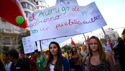 Estudiantes participantes en la manifestaci&oacute;n celebrada en Valencia.