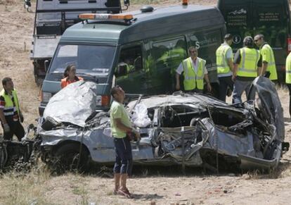 Estado en el que quedó el vehículo tras el accidente en Segorbe en el que fallecieron cuatro jóvenes.