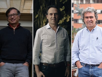 Los tres precandidatos mejor posicionados en las encuestas en Colombia: Gustavo Petro, Federico Gutiérrez y Sergio Fajardo.