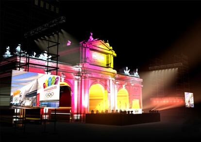 A recreation of plans for the Puerta de Alcalá in the city center on September 7, from where the decision will be broadcast live.
