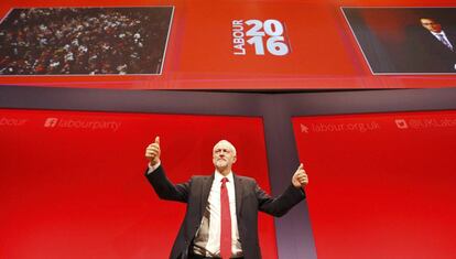 El líder laborista Jeremy Corbyn, durante la conferencia del partido en Liverpool, este miércoles.