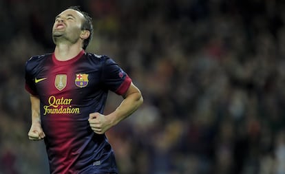 Iniesta celebra su último gol, la semana pasada ante el Celtic.