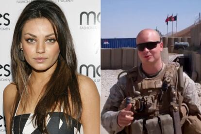 El soldado en el vídeo en el que pide una cita a Mila Kunis, a la izquierda.