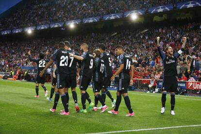 Sergio Ramos celebra el pase a la final del equipo blanco.