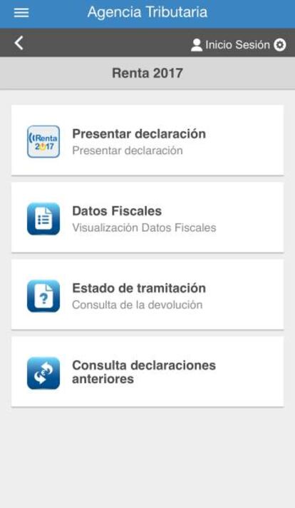Captura de pantalla de la aplicación de la Agencia Tributaria.