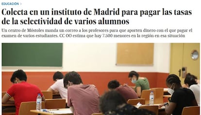 La noticia sobre la imposibilidad de varios alumnos de pagar las tasas de la EvAU.