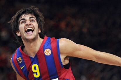 Ricky Rubio celebra la victoria ante el CSKA de Moscú.