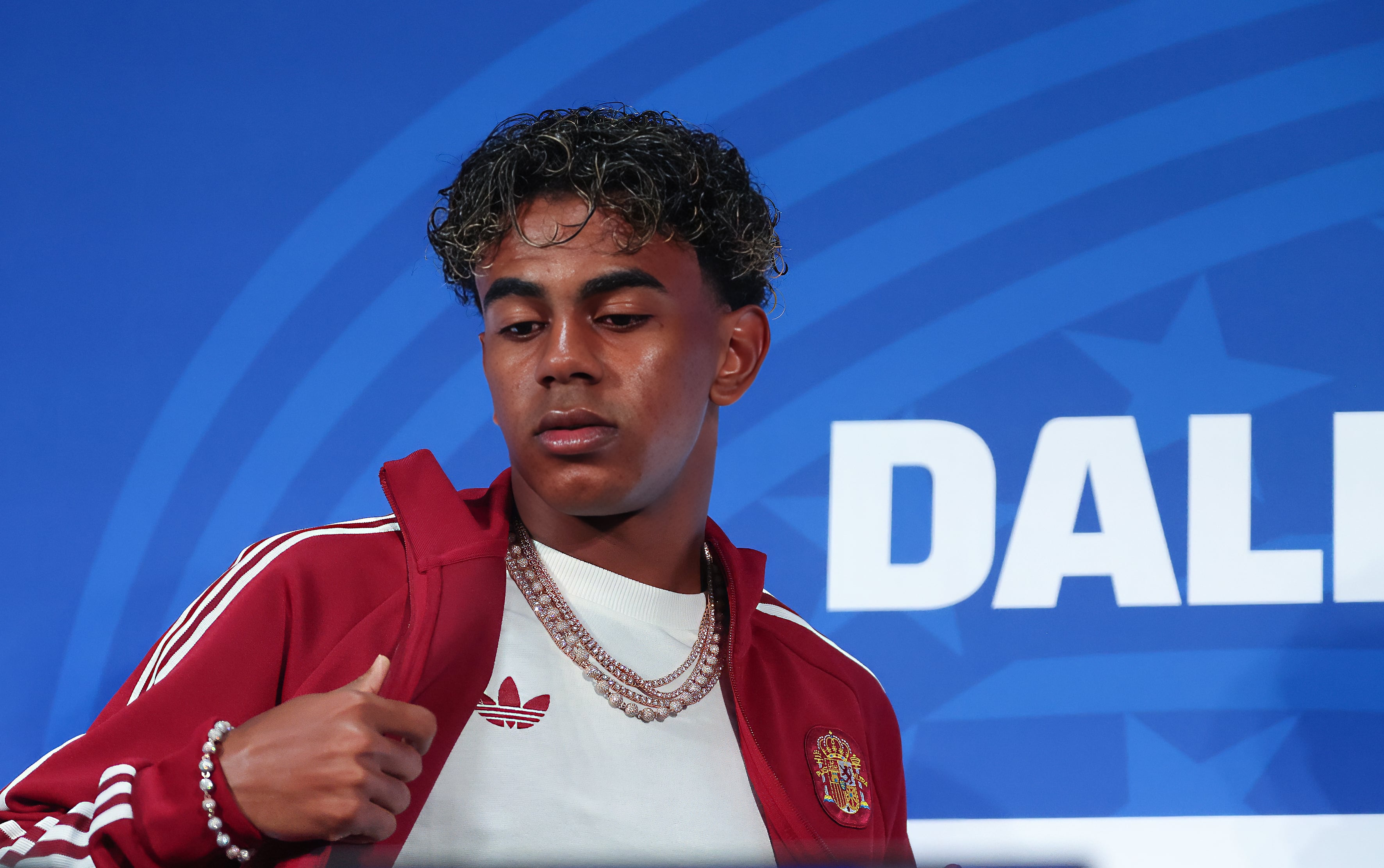 Lamine Yamal, este lunes en rueda de prensa en Dallas.