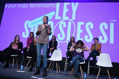 La ministra de Igualdad, Irene Montero, en un acto de Podemos sobre feminismo, el día 4 de este mes en Madrid.