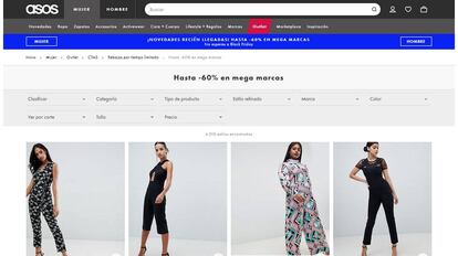 Página de Asos anunciando ofertas previas al 'Black Friday' en prendas para mujer.