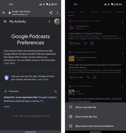 Nuevas preferencias para Google Podcasts.