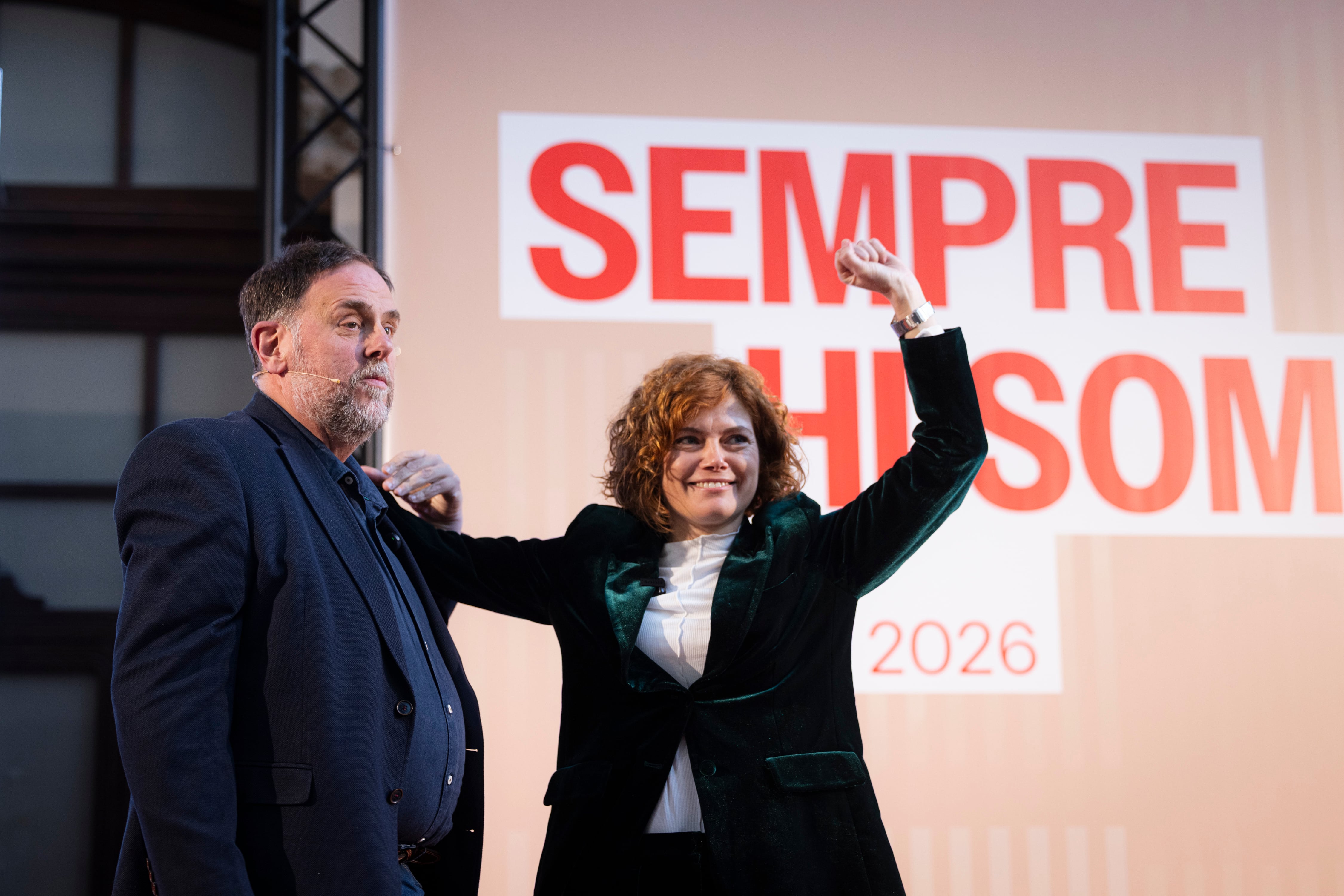 El presidente de ERC Oriol Junqueras y la secretaria general Elisenda Alamany intervienen en el 95 aniversario de ERC, en la Estació del Nord.
