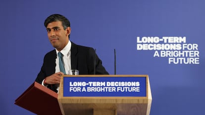 El primer ministro británico, Rishi Sunak, durante un acto celebrado este lunes en Londres.