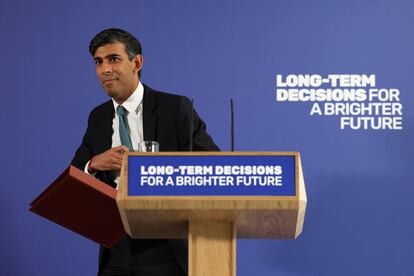 El primer ministro británico, Rishi Sunak, durante un acto celebrado este lunes en Londres.