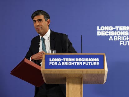 El primer ministro británico, Rishi Sunak, durante un acto celebrado este lunes en Londres.