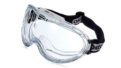 Se trata de un producto de seguridad para cubrir los ojos y está fabricado en un material como el policarbonato.