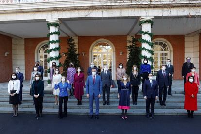 Los miembros del Gobierno, el 28 de diciembre de 2021 en La Moncloa tras el último Consejo de Ministros del año.