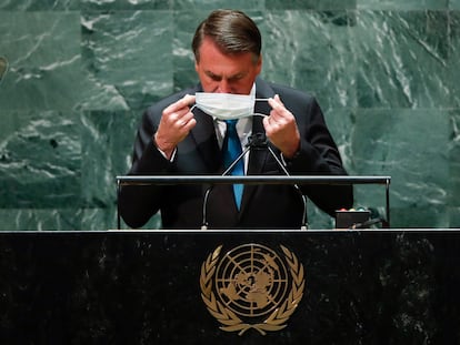 El presidente de Brasil, Jair Bolsonaro, abre la última sesión de la Asamblea General de la ONU, el 21 de septiembre de 2021 en Nueva York.