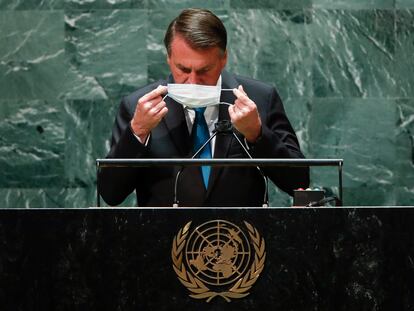 El presidente Jair Bolsonaro, el pasado 21 de septiembre en la Asamblea General de las Naciones Unidas en Nueva York.
