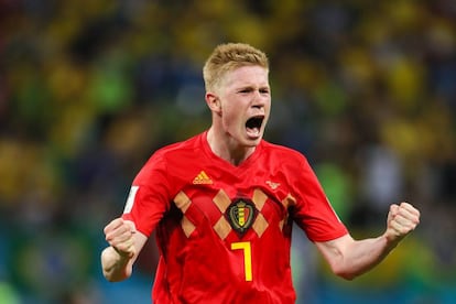 Kevin De Bruyne el gol que anotó ante Brasil. 