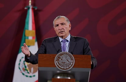 Adán Augusto López en una conferencia en Ciudad de México, en 2023.