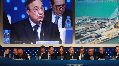 Florentino Pérez, presidente de ACS durante reciente junta de accionistas. / Pablo Monge