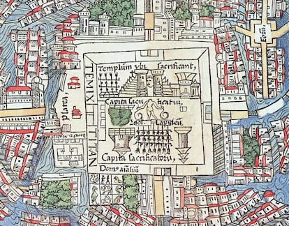 Mapa de Tenochtitlán de 1524. El vivario aparece en la parte inferior del plano.