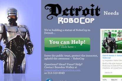 Aspecto de la web de recaudación de dinero para una estatua de Robocop