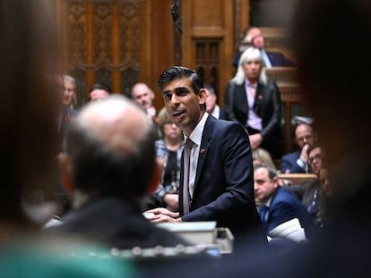 El primer ministro británico, Rishi Sunak, en el Parlamento. 