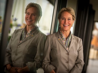 A engenheira química Frances Arnold, fotografada na cobertura de um hotel de Barcelona.