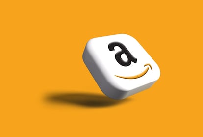 Logo de Amazon en 3D y con fondo amarillo