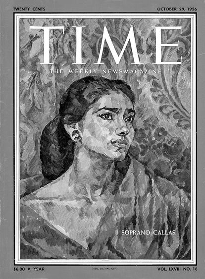 Portada de la revista 'Time' del 29 de octubre de 1956. El mordaz artículo de 'Time' aparece el día del estreno del Met (Callas lo descubre pocas horas antes de entrar en escena). El retrato que se hace de ella es horrible, plagado de información infundada y varios rumores. Las afirmaciones de la Callas se alteran, algunas son directamente inventadas, para reafirmar la imagen negativa de la cantante propuesta en el artículo, que también incluye un testimonio de su madre. Por primera vez, se ponía en conocimiento del público el conflicto existente entre ellas con el objetivo de llamar la atención (y especialmente el dinero) de su hija.