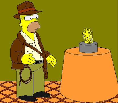 'Los Simpsons' homenajean casi en cada episodios a personajes, películas, músicos... aquí vemos a Homer vestido como Indiana Jones.