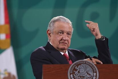 El presidente mexicano, Andrés Manuel López Obrador, durante su conferencia matutina en Palacio Nacional.