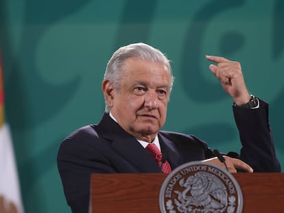 El presidente mexicano, Andrés Manuel López Obrador, durante su conferencia matutina en Palacio Nacional.